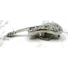 Rhinestone Guitar Belt Buckle Silver Tone Western Rock Music 5&Prime; Fits 1.5&Prime; belt