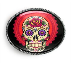 Mexican Sugar Skull Belt Buckle – Day of the Dead Tattoo Belt Buckle – 54