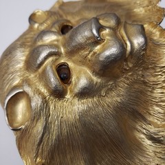CHRISTOPHER ROSS LION HEAD 1984 GLASS EYES BUCKLE & RED BELT 24kt GOLD PLATED