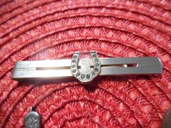 Vintage Anson COWBOY Tie Bar Clip Pin Brooch Lucky Horseshoe Boot WESTERN Rodeo