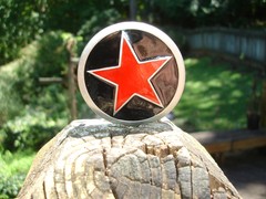 BIG RED Texas Lone STAR pewter BELT BUCKLE law enforcement badge sheriff emblem