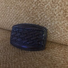 Alumaline Western Woven Tooled Leather Look Belt Buckle BB-317 Brass 4108 Vtg