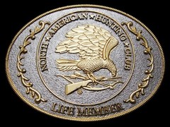 LB19131 REALLY NICE NORTH AMERICAN HUNTING CLUB *LIFE MEMBER* BELT BUCKLE
