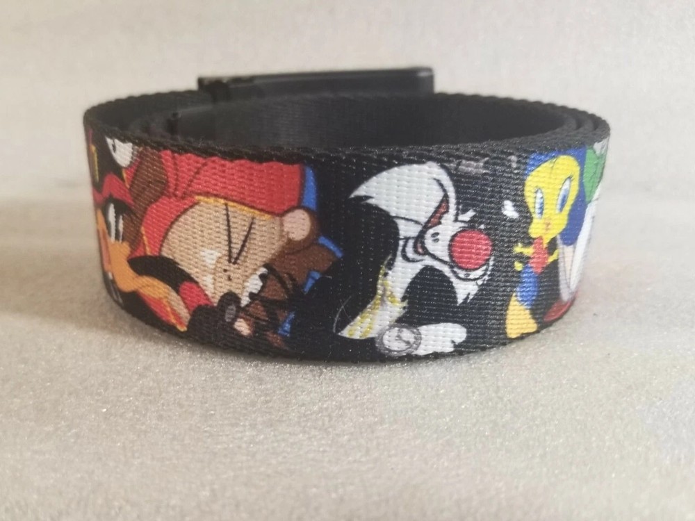 Loony Toons Belt Taz, Bugs, Tweety, Marvin, Sylvester Web Belt 36&Prime; Black Buckle
