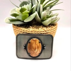 80&rsquo;s Brown Stone Silver Tone Belt Buckle Metal Heavy Statement Men&rsquo;s Accessories