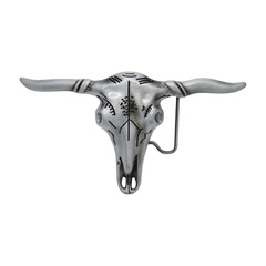 Men Western Silver Metal Belt Buckle Long Horn Texas Cow Bull Skull Unisex Style