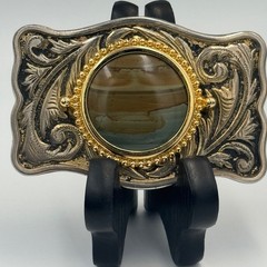Vintage Western Belt Buckle Two Tone Stone Center