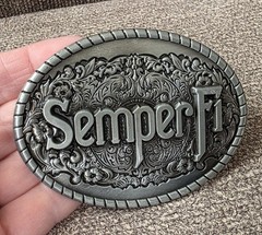 New Marine Corps USMC Semper Fi Silver Western Military Belt Buckle Oval Men