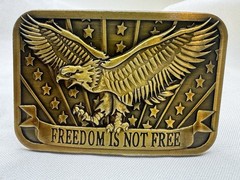 Freedom is Not Free Brass Belt Buckle Western Eagle Stars 2014 Sponsor USA