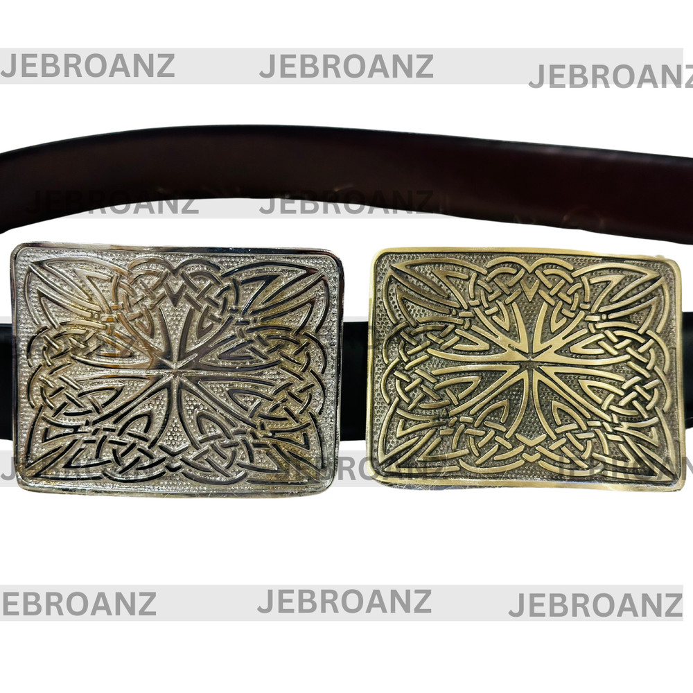 Chrome & Antique finish Scottish Celtic Belt Buckle – Christmas gift – Handmade
