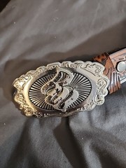 Rocawear Co. RW Logo Metal Buckle BS220 Western Floral Engraved Embossed Belt 38
