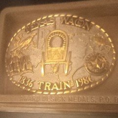 Award Design Medals 1886 Train 1986 Texas Wagon Train Belt Buckle Gold/Silver