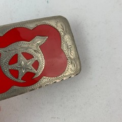 Shriner Masonic Western Flair Belt Buckle Red Silver Hand Engraved