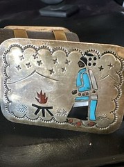 Turquoise Onyx Zuni Sterling Silver Sun Face Inlay Old Pawn Belt 40&Prime; 17406