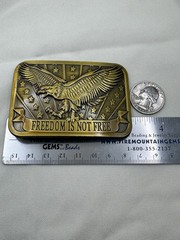 Freedom is Not Free Brass Belt Buckle Western Eagle Stars 2014 Sponsor USA