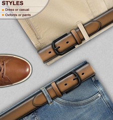 BULLIANT Men Belt-Leather Belt 7 Holes 38&Prime;-40&Prime;Waist Adjustable, Tawny4703