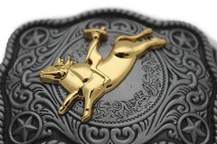 Men Belt Buckle Big Dark Silver Metal Cowboy Western 3D Rodeo Bull Riding Gold