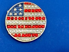 United States Of American Usa Flag Colors On Round Rhinestone Belt Buckle