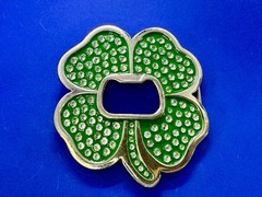 Lucky Four Leaf Clover Rhinestone Covered Belt Buckle with Bottle Opener