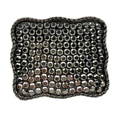 Rhinestone Bling Belt Buckle Rectangle Silver Pewter Tone Western Y2K