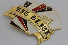 Men Women Gold Metal Casino Cards Belt Buckle Luck Royal Flush Vegas Statement