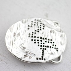 Modernist Flamingo Print Belt Buckle Oval Shape in Antique Silver for Belts