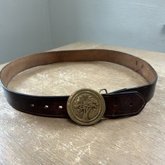 Brass BTS Big Tree Belt Buckle w/Brown Leather Western Hippie Boho Belt Size 38