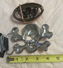 2 NEW Skull Belt Buckles Bling Crossbones Halloween Pirate Costume Goth