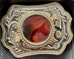 Men’s Western Silver Tone Metal Floral Belt Buckle Red Stone Fits 1.5 in
