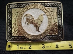 Western Rooster Rectangular Belt Buckle Gold/Black Metal Fits 1.5in Belt