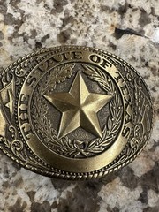 The State of Texas Star Belt Buckle, Brass, Never Worn