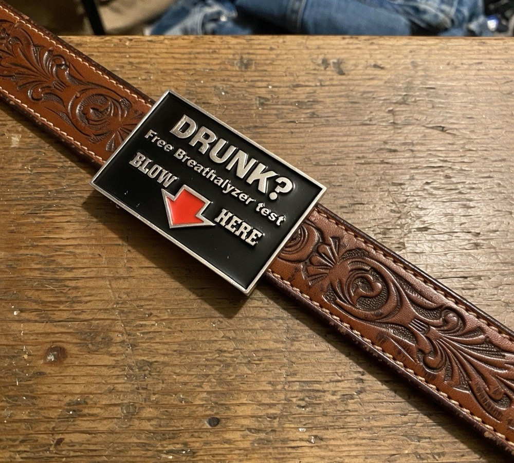Drunk? Free Breathalyzer Test Blow Here Buckle Gag Gift for Boyfriend 1.5&Prime;
