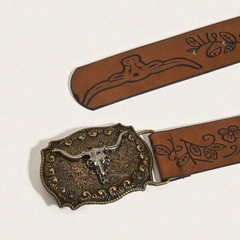 Vintage Western Cowboy Belt – Retro Buckle Printed Belt for Men & Women