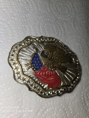 VTG Crumrine American Eagle Flag Belt Buckle Heavy Silver Plate/Bronze USA Shiny