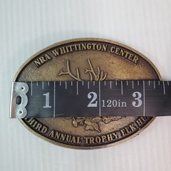 NRA 3rd Annual Trophy Elk Hunt Whittington Center Belt Buckle 3.5×2.5&Prime; VTG