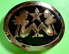 Mud Flap Girl&rsquo;s Two Sexy Woman Black & Silver Color Enamel Trucker Belt Buckle