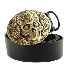 Santa Muerte belt buckle, solid brass Skull El Día de Muertos