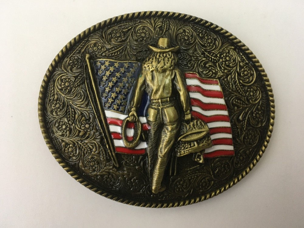 Cowgirl Belt Buckle American West Cow Girl USA Flag