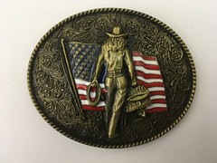 Cowgirl Belt Buckle American West Cow Girl USA Flag