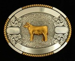New! Crumrine Silver & Gold OVAL COW BELT BUCKLE w/ Floral tooling Rope edging