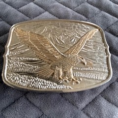 Vintage Eagle Mountain Scene Belt Buckle Gold Tone Western Americana #161404