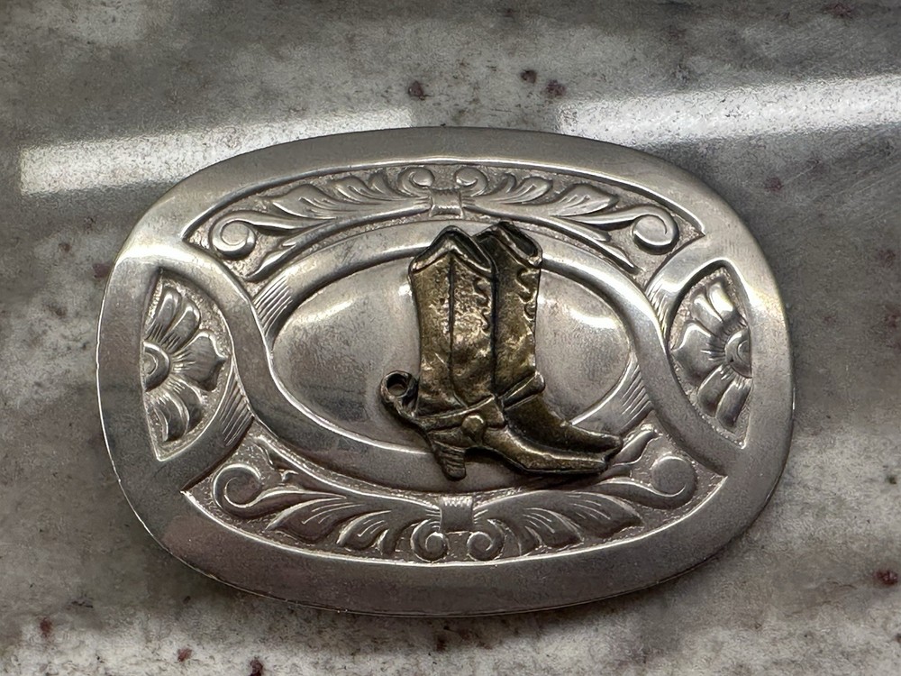 VTG Men&rsquo;s Chamber&rsquo;s Belt Co. Texas Cowboy Boots Metal Western Belt Buckle USA