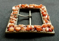 COLORFUL RED AND PINK STONE LIKE ADORNED SQUARE WESTERN BELT BUCKLE
