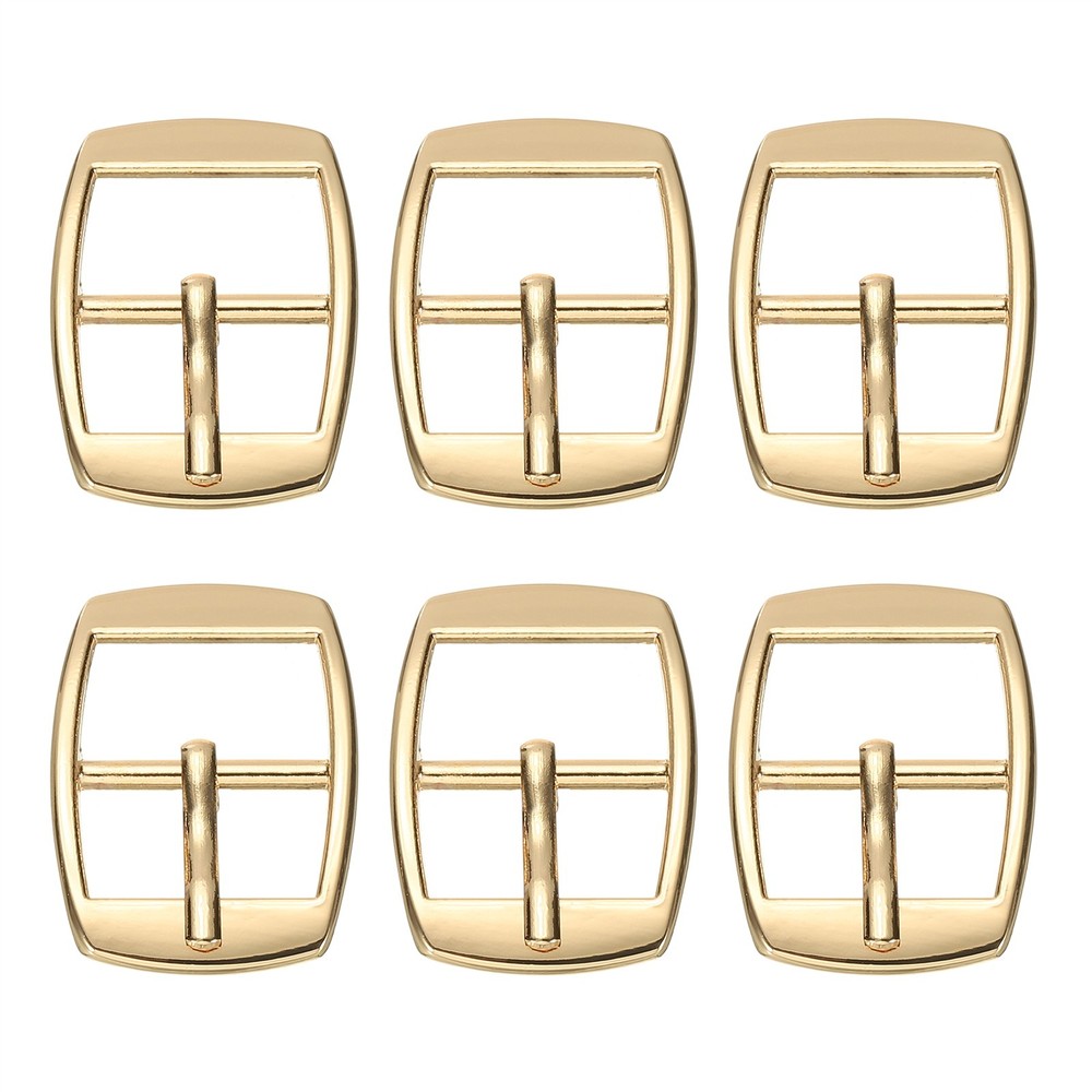 6 Pcs 0.8 Inch Single Prong Buckles Square Center Bar Buckles, Gold Tone