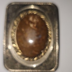 Western Rectangular Metal Belt Buckle Brown Oval Stone Inlay Men’s 1.5 in