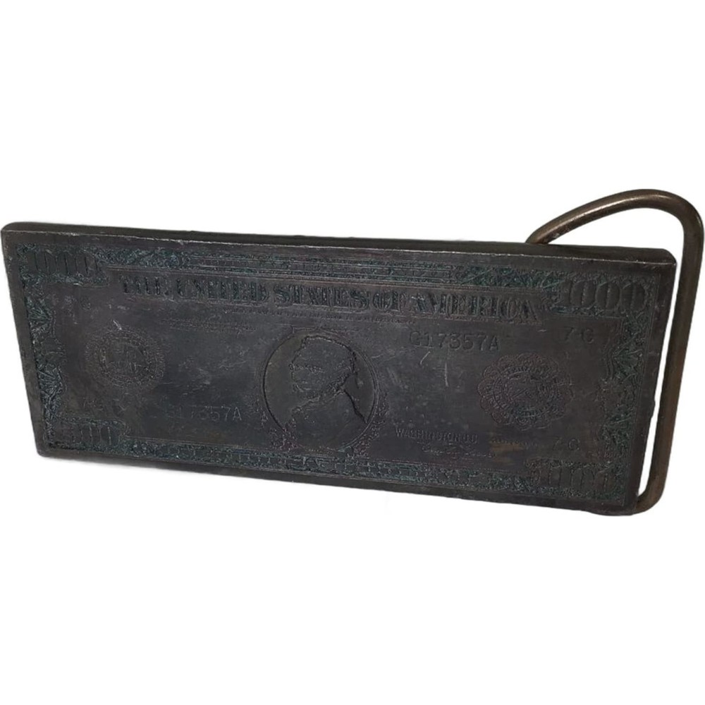 Vintage 1000 Dollar Bill Money Silver Buckle