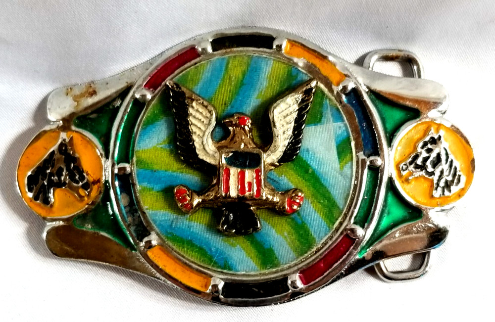 VTG 1970 Imperial Hebillas 2&Prime; Belt Buckle Mexico Western Eagle Green Blue Enamel