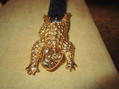 HUGE!!! Kieselstein-Cord Art Bronze Toad Buckle with Navy Lizard Belt Size 1
