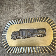 Western Metal Semi Truck Belt Buckle, Gold/Silver Engraved Rectangular 1.5in