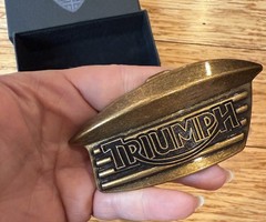 Genuine TRIUMPH Bonneville Tank Badge Belt Buckle MOTORCYCLE VTG Orig. Box Bag